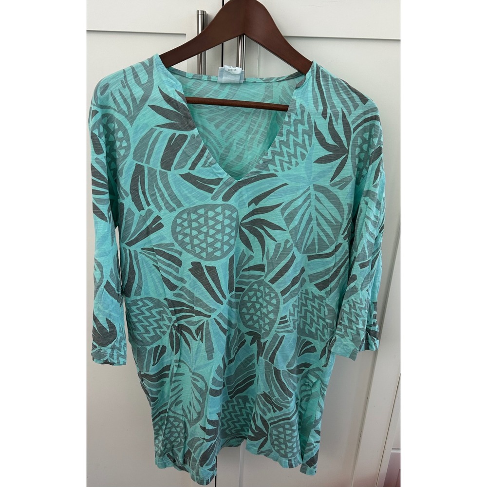 Sun Moda California Cover-Up Tunic Top Pineapple Print Beach Resort M